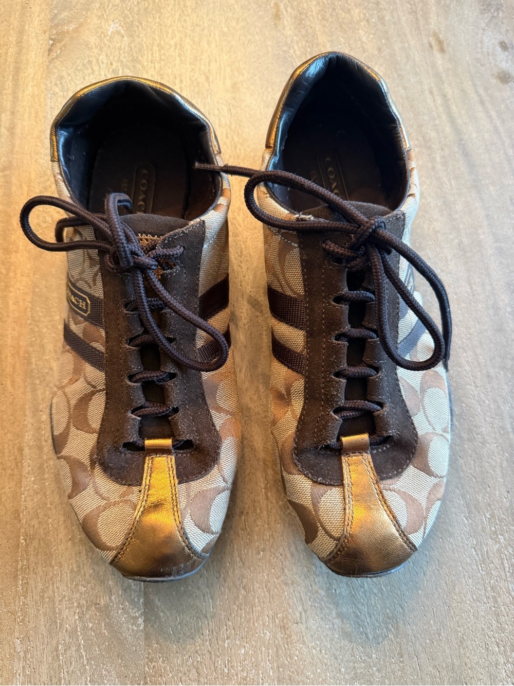 Coach Kids Brown and Gold Signature Logo Sneakers